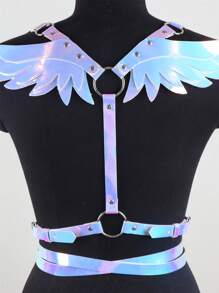1pc Ladies Iridescent Gradient Blue PU Leather Angel Wings Harness, Fashion Horse Harness Belt Waistband Punk Clothing Accessory For Festivals, Parties And Performances Halloween - Colorful Blue - View 5