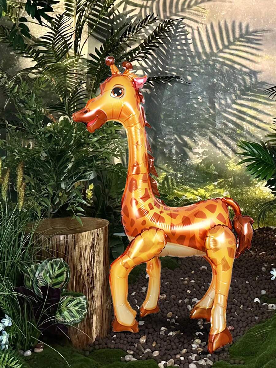 1pc Freestanding Long Neck Giraffe Foil Balloon, Suitable For African Jungle Animal Theme Party, Birthday Decoration, Accessory - Multicolor - View 1