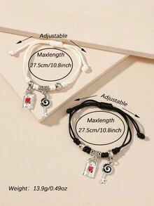 2入組可愛糖果色鑰匙形情侶手鍊，女性、閨蜜、節日、紀念日最佳禮物 - 彩色 - 查看 5