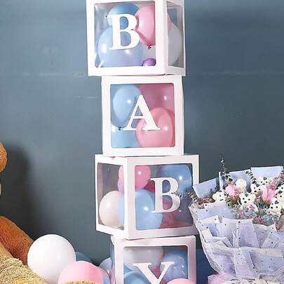 Baby Boxes With Letters For Baby Shower, Baby Shower Decorations For Boys Or Girls, Transparent Balloon Boxes Clear Blocks For Birthday Party, Bridal Shower, Gender Reveal(White)Baby Shower Family Decorations Gifts