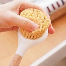 2pcs/Pack Wooden Handle Pot Brush Multi-Functional Long Handle Kitchen Cleaning Brush, For Pot And Dish Washing,Kitchen,Kitchen Items,Cleaning - White - View 6