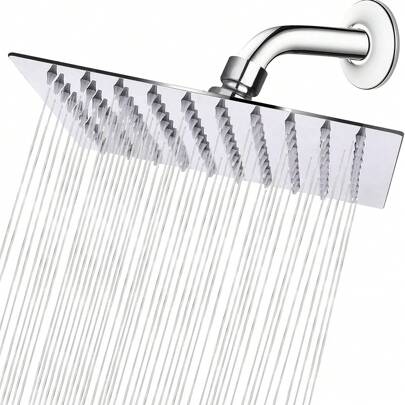 1set Stainless Steel Square Rainfall Shower Head, High Pressure Rainfall Shower Head, Minimalist 8in Shower Spray Nozzle For Bathroom, Bathroom Accessories