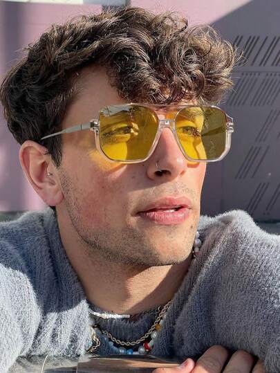 1/2 件男士方形半框时尚百搭太阳镜，适合夏季海滩度假、户外、旅行日常外出和装扮