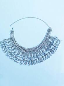 時尚閃亮鑽石誇張的多層項鍊，新娘婚禮派對首飾配件 - 銀色 - 查看 2