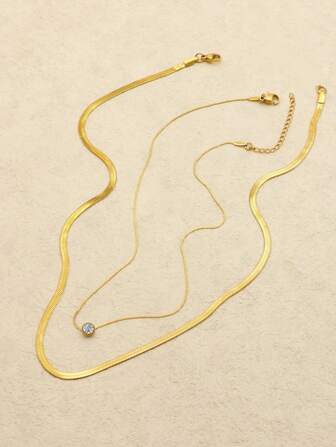 2pcs Stainless Steel Cute Shape Necklace Chain Set Blade Chain Women Luxury Jewelry Set Festive Gifts For Girls Party Accessories