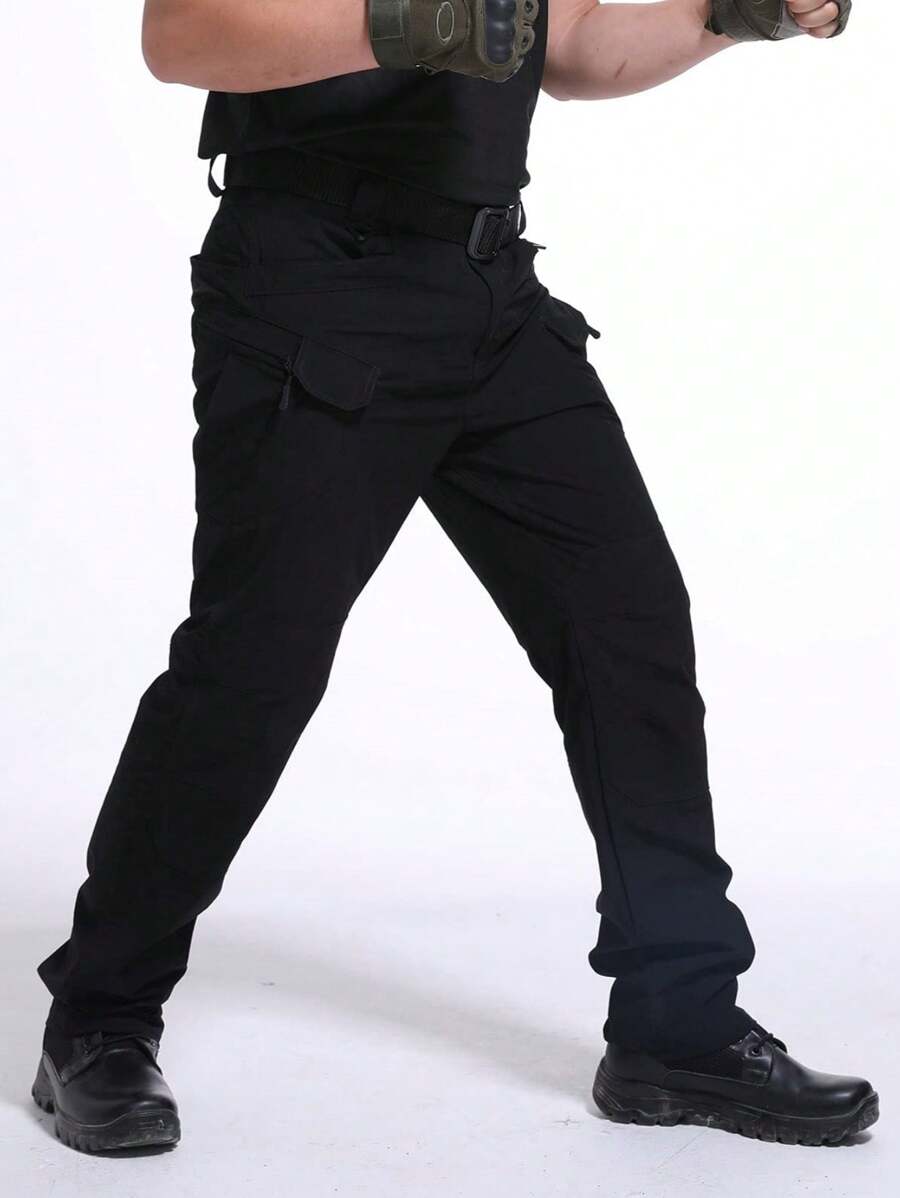 Pantalones tácticos militares de carga para hombre, Ripstop, ligeros, de algodón, elásticos, combate, para senderismo al aire - Negro - Ver 1