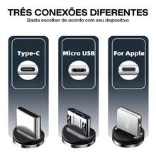 Cabo Usb Carregador Magnético Led Plug Imã Rápido 3 Em 1 - Preto - Visão 2