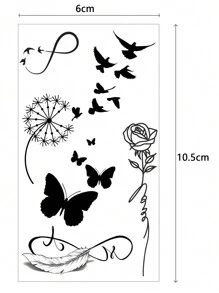 20 Sheets Cute Temporary Tattoos Stickers Featuring Small Black Designs Including Stars, Moons, Feathers, Birds, And Flowers, Waterproof And Scratch Resistant