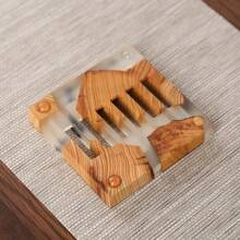 Set Of 7pcs Square Wooden Coasters Set For Drinks - Natural Wood Drink Coaster Set With Holder For Modern Home Decor, Epoxy Coasters,Modern Coasters With Holder, Cedar Wood Coaster