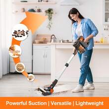 INSE V770 Cordless Vacuum Cleaner, 6 In1 Vacuum Cleaner With Rechargeable Battery, Convenient Lightweight Stick Vacuum Cleaner With Powerful Suction, Handheld Vacuum For Carpet Hard Floor Pet Hair Home - 橘色 - 查看 2