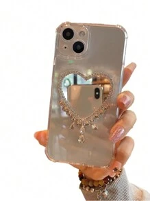 Valentines Clear Heart Shape Phone Case/Heart Shaped Mirror & Rhinestone Phone Case/Compatible With IPhone 15 Pro Max/15 Pro/15/14 Pro Max/14 Pro/14/13 Pro Max/13 Pro/13/12 Pro Max/12/11