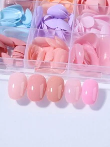 Conjunto de 288 peças (12 misturadas) Unhas Postiças ovais curtas e nude, com cores de primavera e verão médias, formato de amêndoa em acrílico, para cobrir a unha inteira e com caixa de armazenamento. Adequado para uso diário de mulheres e meninas, e como suprimentos para unhas para uso em festas.