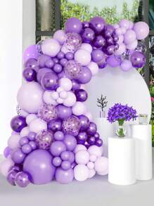107pcs Party Purple Confetti Balloon Glue Chain & 2pcs Balloon Accessory, Perfect Decoration Light Purple Theme Birthday Holiday Event Party Room Wall Background, Wedding Decoration Room Decor Wall Decor Lilac Balloon, Party Favor Party Decorative Balloon Arch Kit, Babe Shower Party Decor Balloon Back To School Valentine Day