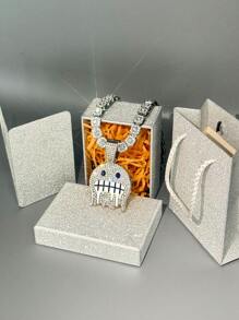 1pc Fashionable Creative Zinc Alloy Rhinestone Pendant Necklace With Greeting Card Jewelry Box For Mother's Day, Women
