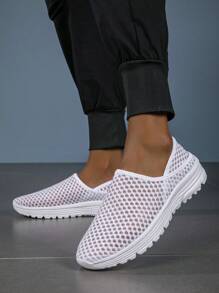 Summer Casual Mesh Slip-On Athletic Shoes, Breathable Lightweight Running Shoes With Hollow-Out Design