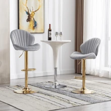 WAHSON OFFICE CHAIRS 2PCS Wahson Adjustable Velvet Bar Stool High Bar Chair Counter Stools With Gold Leg, Padded Gold Stool For Bar/Kitchen - Grey - View 7