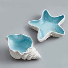 NJCHARMS 1pc Ceramic Conch Starfish River Clams Tray, Blue Creative Storage Bowl Trinket Tray, Jewelry Organizer Dish Bracelet Earrings Necklace Storage Candy Container For Entryway Table Birthday Home Party Decor Back To School
