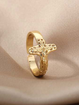 1PC Sideways  Cross Open Ring Jesus Christ  Cross Christian Band Ring Unisex Finger Ring  Ring Gifts