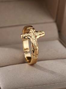 1 pièce Bague croisée latérale ouverte Jésus Christ Bague de bande chrétienne unisexe Cadeaux de bague de doigt