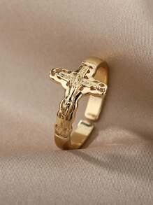 1 pièce Bague croisée latérale ouverte Jésus Christ Bague de bande chrétienne unisexe Cadeaux de bague de doigt