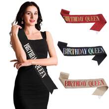 Banda "Reina del cumpleaños" para mujeres y niñas, banda dorada con brillo y negro con adornos de "Feliz cumpleaños", suministros y decoraciones para fiesta de cumpleaños - A - Ver 2