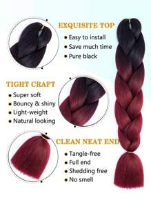 1 Piece Black&Wine Red Multicolor Stitching Jumbo Braid Synthetic Hair 24 Inch Hair Braiding Extensions Braids Box Braid Hair Synthetic Hair To Braid, Ombre Long Synthetic Hair Braid, Synthetic Hair Extension 100g