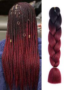1 Piece Black&Wine Red Multicolor Stitching Jumbo Braid Synthetic Hair 24 Inch Hair Braiding Extensions Braids Box Braid Hair Synthetic Hair To Braid, Ombre Long Synthetic Hair Braid, Synthetic Hair Extension 100g