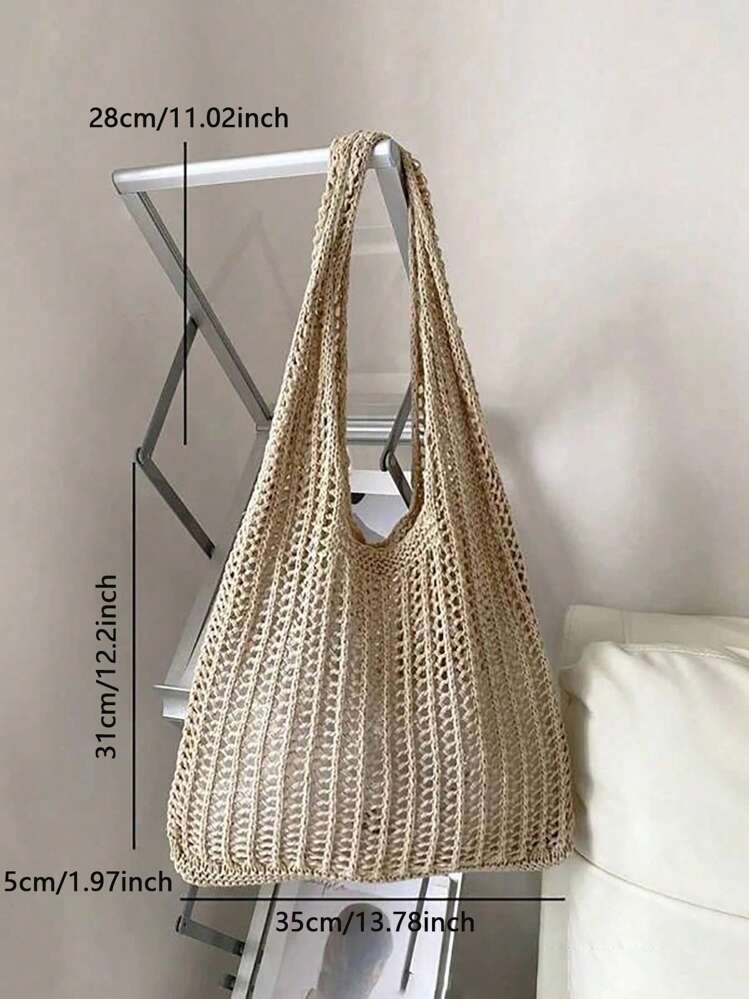 Bolso de diseño calado de ganchillo casual de negocios ideal para verano, vacaciones para adolescentes, mujeres, estudiantes universitarias, recién ingresados y trabajadores de oficina. Perfecto para la oficina, la universidad, el trabajo, ir y venir, exteriores, viajes, salidas, regalos de Navidad, Día de la Madre para mamá - Camel - Ver 5