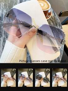 1pc Women Metal Square Frameless Elegant Personalized Splicing Simple Fashionable Glasses, For Vacation For Summer Beach Vacation, Outdoor, Travel - Gold Silver - View 3