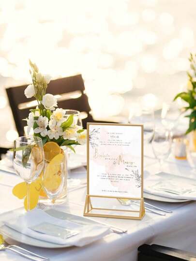 1/6PCS Gold Borders Acrylic Sign Holder Picture Frame Display Stand Clear Paper Holder Table Menu Stands For Wedding Office Restaurant Table Number Stands Cards Holders