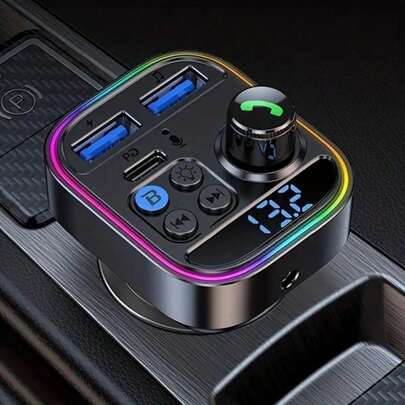 Car Charger FM Transmitter Wireless Handsfree Calling AUX Audio MP3 Player Type C PD 30W Dual USB Fast Charging Car Charger,PD30W Fast Charging Car Bluetooth MP3 Player, Non-Destructive Music Voltage Detection With Dazzling Ambient Light