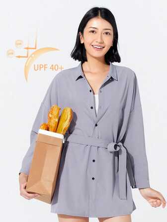 TECTOP 夏季运动女式长袖夹克防晒UPF 40+ 紫外线徒步户外钓鱼防护速干轻便降温