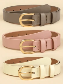 3条/包 女士方形扣PU皮带，时尚配饰，适合日常夏季、秋季上学、万圣节等场合