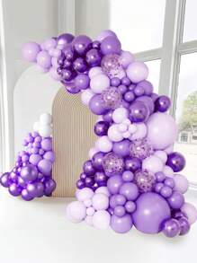 107pcs Party Purple Confetti Balloon Glue Chain & 2pcs Balloon Accessory, Perfect Decoration Light Purple Theme Birthday Holiday Event Party Room Wall Background, Wedding Decoration Room Decor Wall Decor Lilac Balloon, Party Favor Party Decorative Balloon Arch Kit, Babe Shower Party Decor Balloon Back To School Valentine Day
