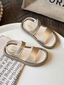 時尚女孩涼鞋，2024年夏季新款，韓國風格男孩鞋，幼兒、兒童、開懷沙灘鞋 - 金色 - 查看 4