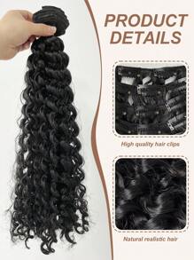 Clip In Hair Extensions Black Color 16 Clips 7pcs Set 16 Inch Long Curly Hair Extension For Girl Women Full Head Synthetic Hair Hairpieces - Black - View 3