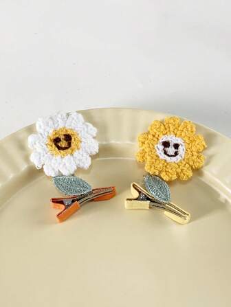 1入女士/女孩雏菊花形可愛微笑臉彈簧夾，時尚3D髮飾適合日常穿著，裝扮和外出。