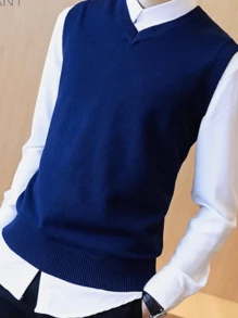 Men Sweater Vests - Màu xanh hải quân - Xem 4