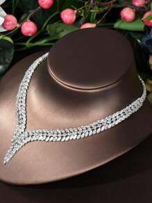 1 Set Of Elegant Cubic Zirconia Leaf Decorated Jewelry Set Suitable For Ladies To Wear At Graduation Ceremony - Silver - View 4