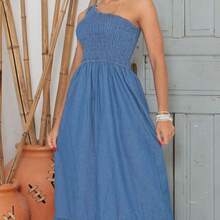 Women Denim Dresses - 藍色 - 查看 3