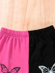 2er-Set Sommer-Schmetterlingsdruck-Farbblock T-Shirt und Shorts für Baby-Mädchen