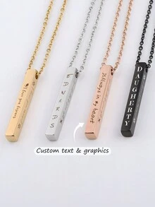 Personalized 3D Vertical Bar Necklace , Customized 2 Sides With Engraving ,Jewelry Gifts For Her Mom Grandma Sister ,Mother's Day Gift,Beautiful Memory Gifts For Dad On Father's Day
