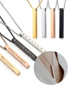 Personalized 3D Vertical Bar Necklace , Customized 2 Sides With Engraving ,Jewelry Gifts For Her Mom Grandma Sister ,Mother's Day Gift,Beautiful Memory Gifts For Dad On Father's Day