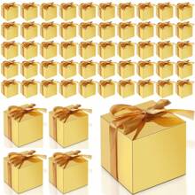3/20/50 pièces Boîtes de faveur de mariage de 2 x 2 x 2 pouces , boîtes à bonbons gold de Noël avec rubans, boîtes de cadeau carrées vides en papier avec couvercles pour faveurs de fête, fête de naissance, création de mariée, pour traiter les invités