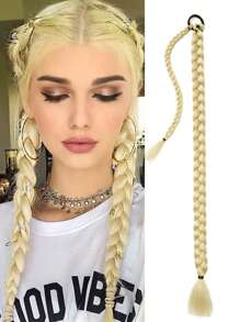 Extensión de cola de caballo trenzada larga con sujetador de cabello, extensiones de cabello envolventes rectas, pieza de cabello sintético natural y suave para uso diario de mujeres, 16 pulgadas, 26 pulgadas, 30 pulgadas, 34 pulgadas, 1 pieza en color negro para Navidad, Año Nuevo, Carnaval, Festival de música - Dorado - Ver 2