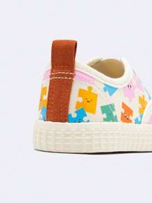 Balabala Girls Cute Colorful Puzzle Printed Comfortable Non-Slip Slip-On Canvas Shoes White - White - View 9