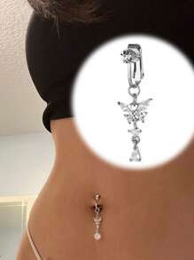 1 peça Piercing de Umbigo Falso de Borboleta Sem Furo na Moda, Piercing de Umbigo de Cobre com Pingente de Zircônia Cúbica