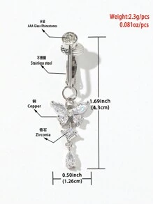1 peça Piercing de Umbigo Falso de Borboleta Sem Furo na Moda, Piercing de Umbigo de Cobre com Pingente de Zircônia Cúbica