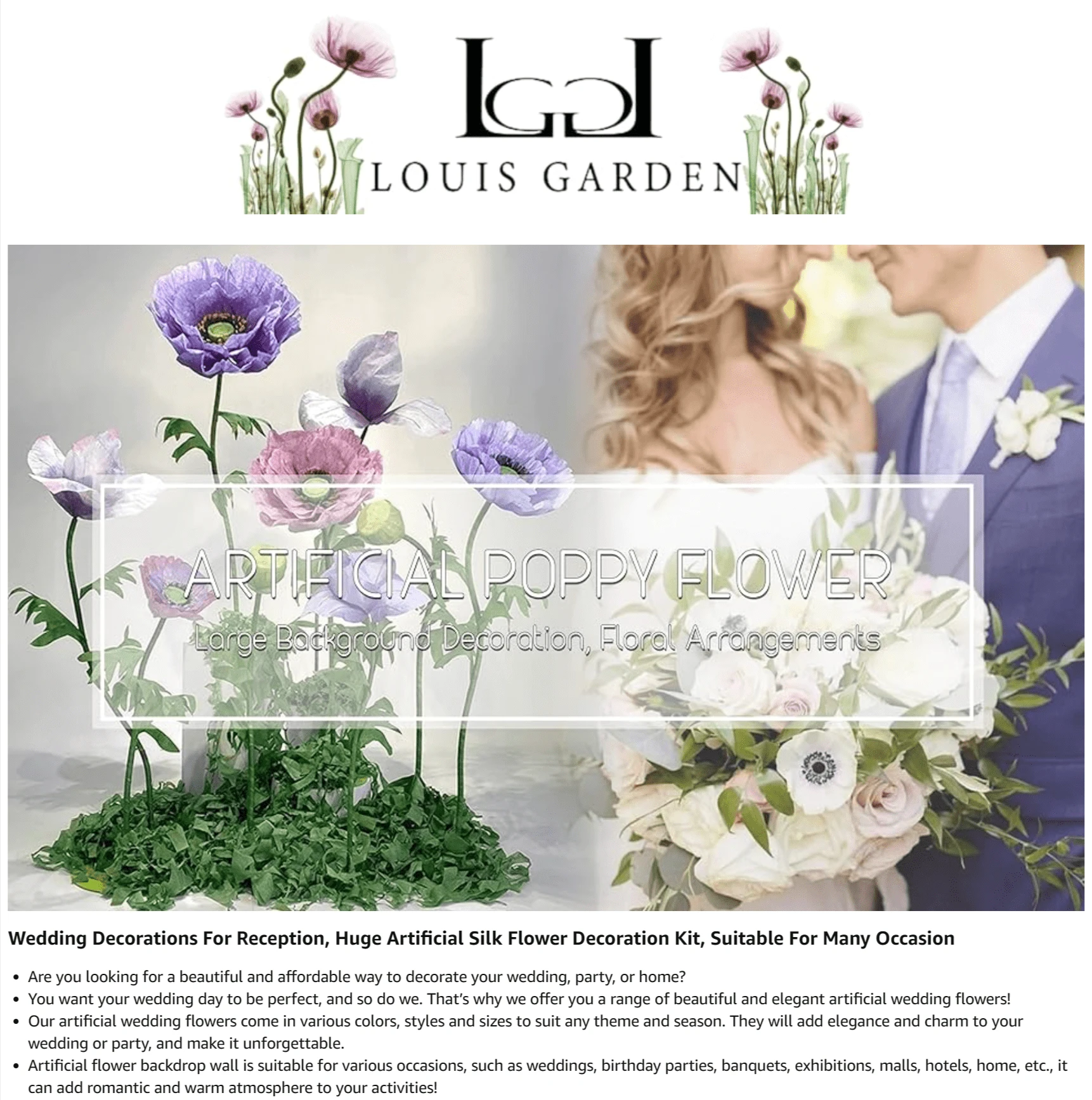 Wedding Decorations For Reception, 6.56 Ft Huge Artificial Silk Flower ...