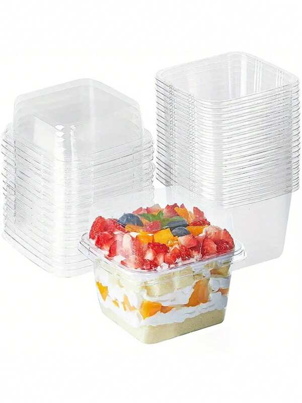 10/15/20/25pcs Square Transparent Dessert/Cake Cups With Lids, Reusable Paper Cupcake Containers For Restaurant, Home, Party, Picnic, Camping, Storage Of Cream Cake, Mousse, Yogurt, Pudding, Oatmeal, Cookie, Candy